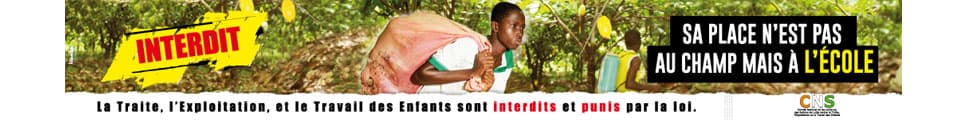 Sa place n'est pas au champ mais à l'école - La Traite, l'Exploitation et le Travail des Enfants sont interdits et punis par la loi - CNS